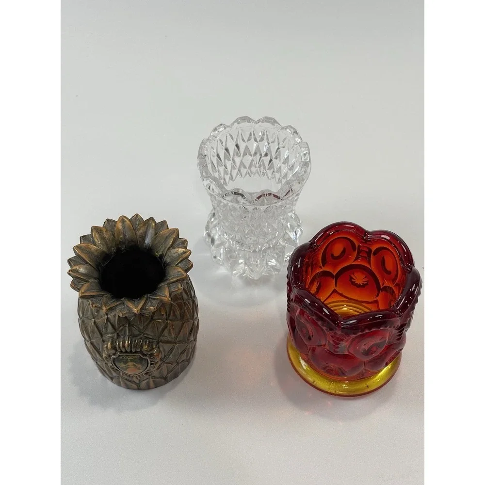 Vintage Copper Hawaii Red Amberina Clear Glass Toothpick‎ Holders Set Of 3